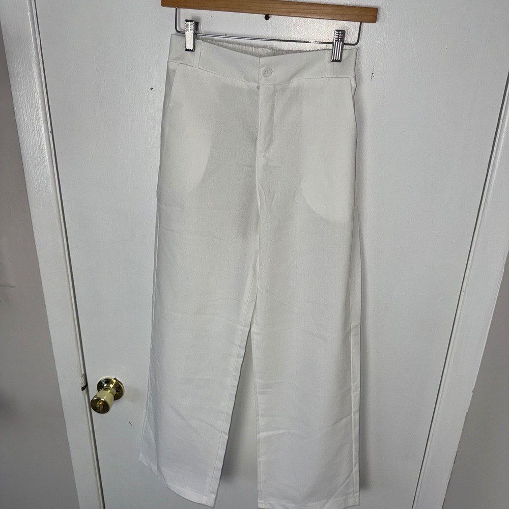 White Wide Leg Pants High Waist Dress Slacks Career Casual Size M - Picture 3 of 9